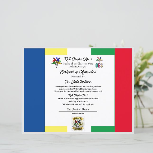 Papier Certificat OES de reconnaissance (Debout devant)