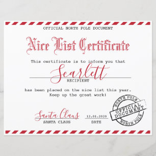 Papier Certificat père Noël - Forfait Enfants