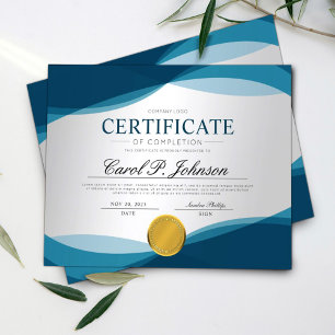 Papier Certificat professionnel bleu d'achèvement