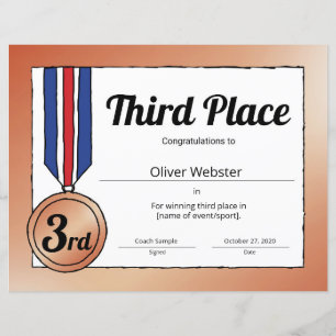 Papier Certificat sportif 3e place