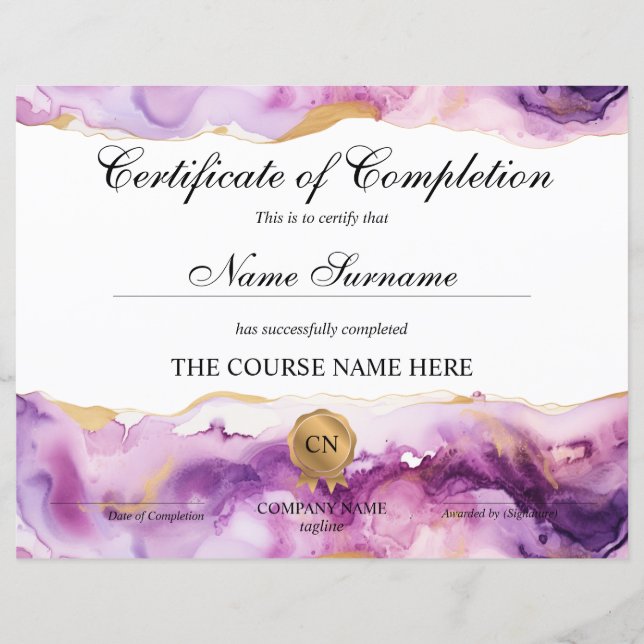 Papier Certificate of Completion Award Course Beauty (Devant)