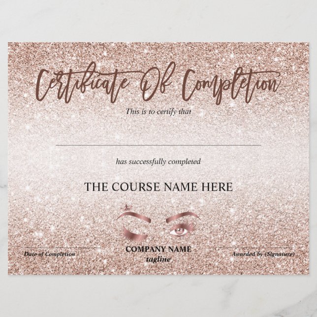 Papier Certificate of Completion Award lashes course (Devant)