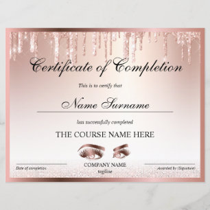 Papier Certificate of Completion Award lashes course