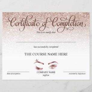 Papier Certificate of Completion Award lashes course