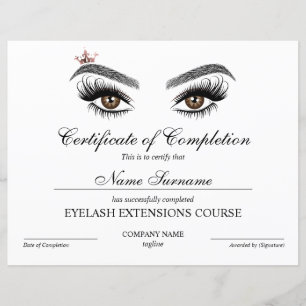 Papier Certificate of Completion Award lashes course
