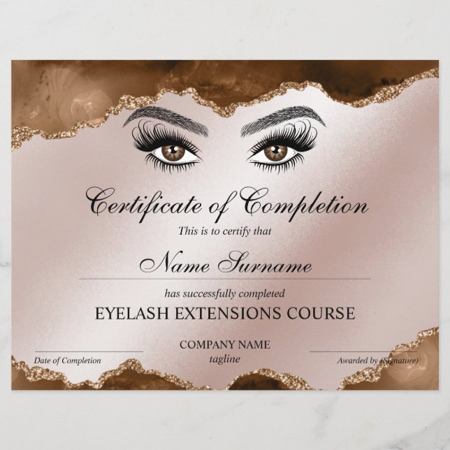Papier Certificate of Completion Award lashes course (Devant)