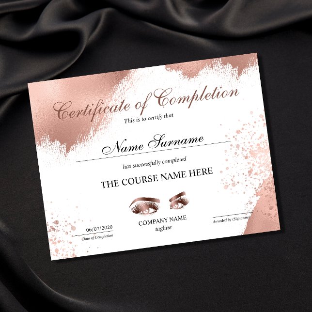 Papier Certificate of Completion Award lashes course (Créateur téléchargé)