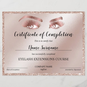 Papier Certificate of Completion Award lashes course