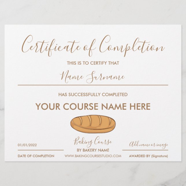 Papier certificate of completion bread baking (Devant)