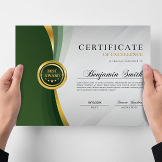 Papier Certificate of Excellence Green & Gold Award