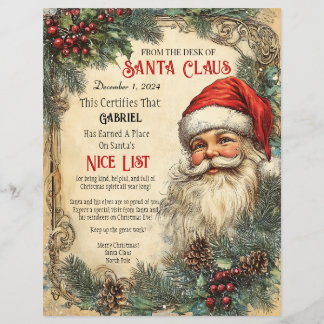Papier Certification de liste Nice père Noël