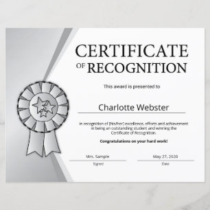 Papier Certificats de reconnaissance des étudiants Silver