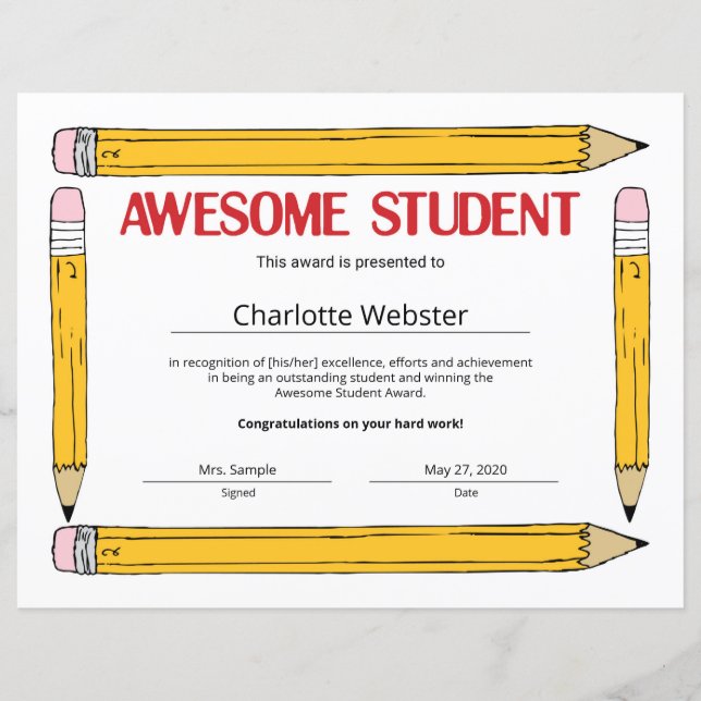 Papier Certificats de reconnaissance d'étudiant impressio (Devant)
