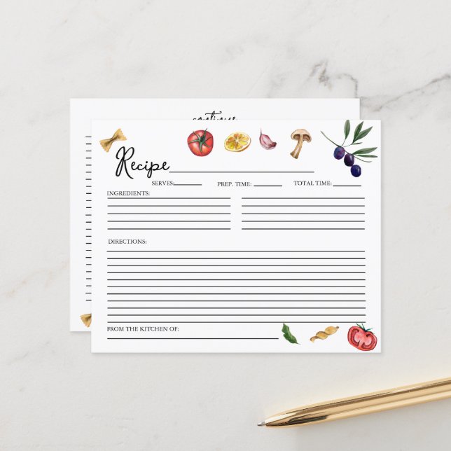 Papier C'est Amore Italien inspiré Recette Card (Devant/Arrière en situation)
