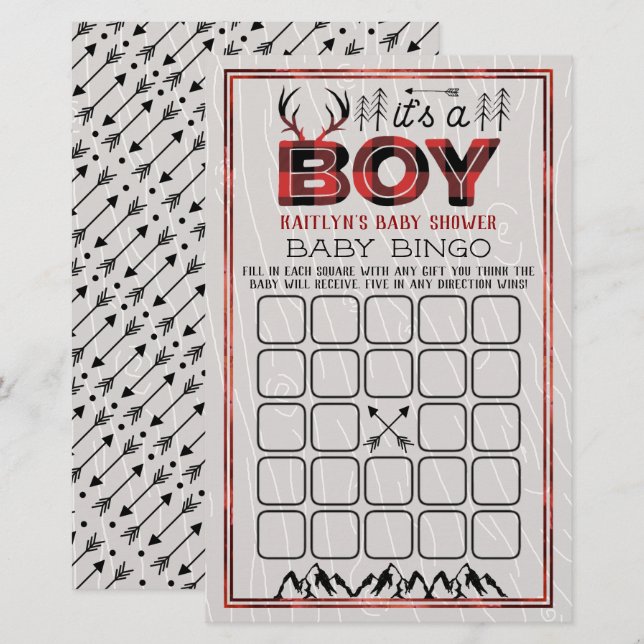 Papier C'est un garçon ! Bingo de bébé en bocal à carreau (Devant / Derrière)