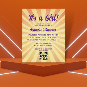 Papier c'est une fille baby shower rétro code qr invitati