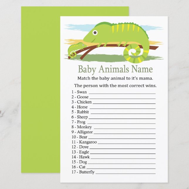 Papier Chameleon Baby Animaux Nom Jeu (Devant / Derrière)