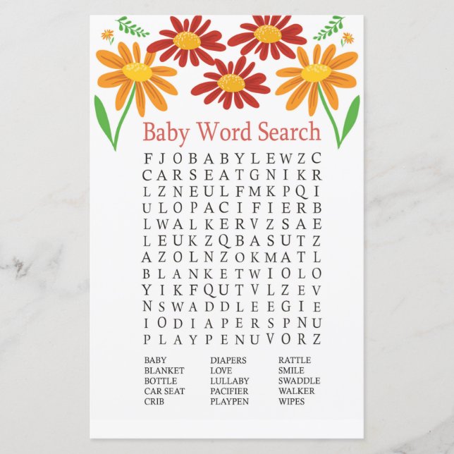 Papier Chamomile Baby shower Mot de recherche Jeu (Devant)