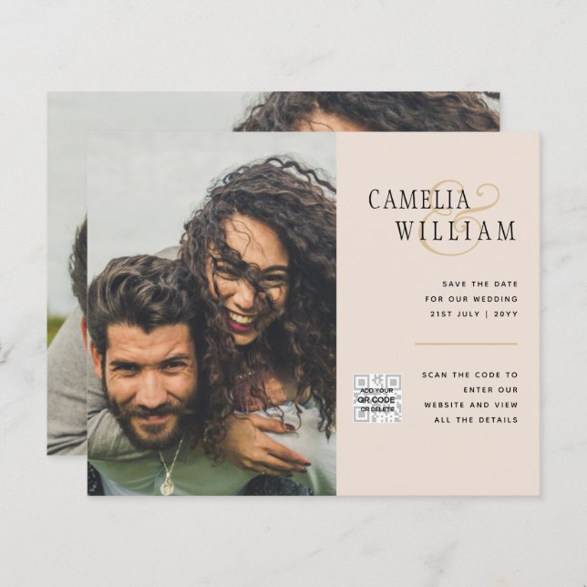 Papier Champagne Blush PHOTO Faire-part de mariage QR Cod (Devant / Derrière)