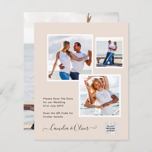 Papier Champagne Blush PHOTO Faire-part de mariage QR Cod (Devant / Derrière)