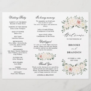 Papier Champagne Ivory Blush Rose Floral Wedding Programm
