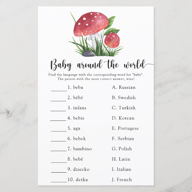 Papier Champignons Baby autour du monde jeu (Devant)