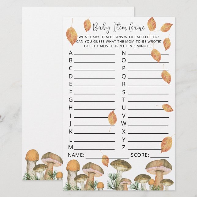 Papier Champignons d'aquarelle - Baby shower Article Jeu (Devant / Derrière)
