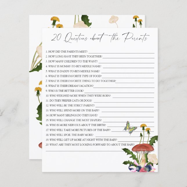 Papier Champignons d'automne - 20 questions sur les Paren (Devant / Derrière)