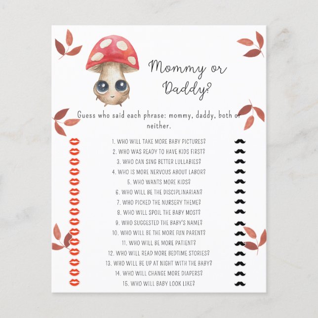 Papier Champignons mignons - jeu de baby shower maman ou  (Devant)