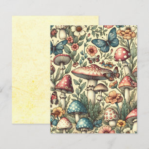 Papier Champignons vintages, Fleurs, Papillons, Scrapbook