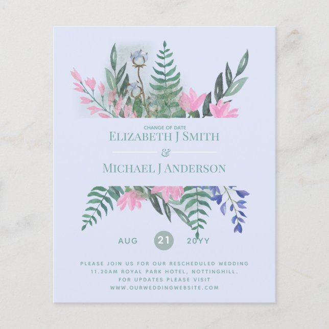 Papier Changement de date Plans Report Fleur sauvage Chic (Devant)