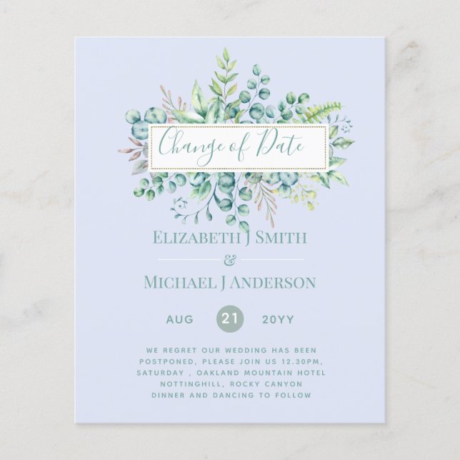 Papier Changement de plan Date Greenery Eucalyptus Event (Devant)