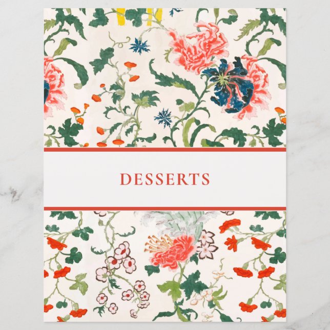 Papier Chapitre de recette | Floral élégant | Desserts (Dos)