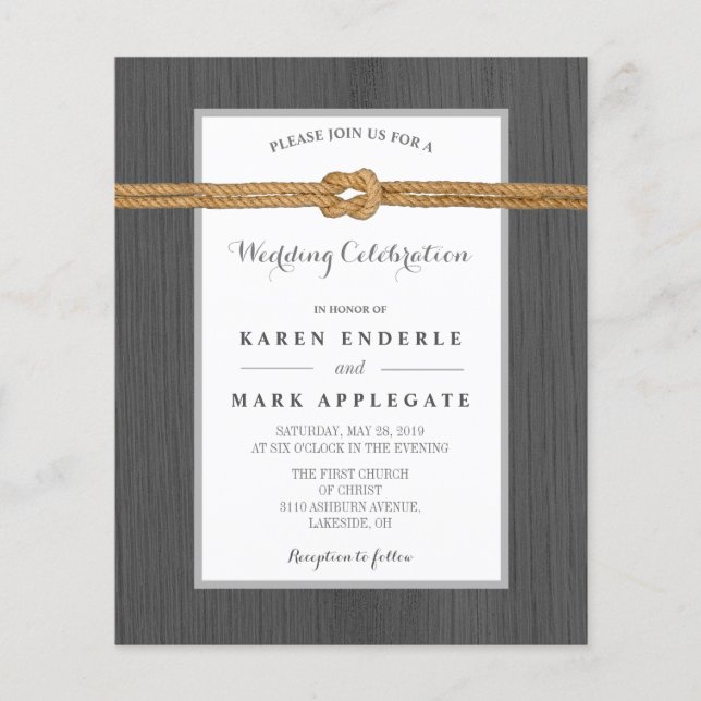 Papier Charcoal Docside & Rope Rustic Budget Mariage (Devant)