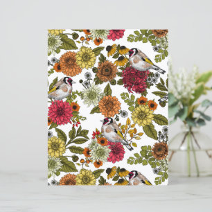 Papier Chardonnerets et fleurs