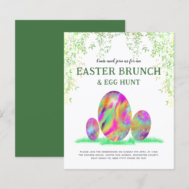 Papier Chasse aux oeufs de Pâques Brunch Aquarelle budget (Devant / Derrière)