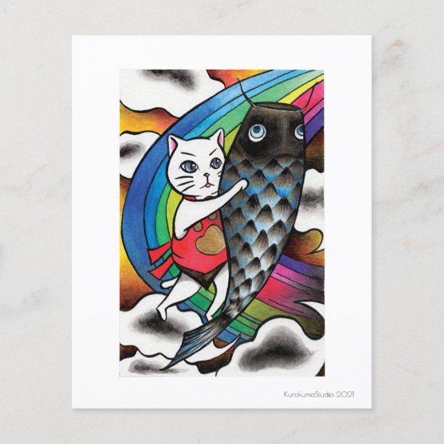 Papier Chat blanc avec une carpe (Devant)