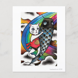 Papier Chat blanc avec une carpe