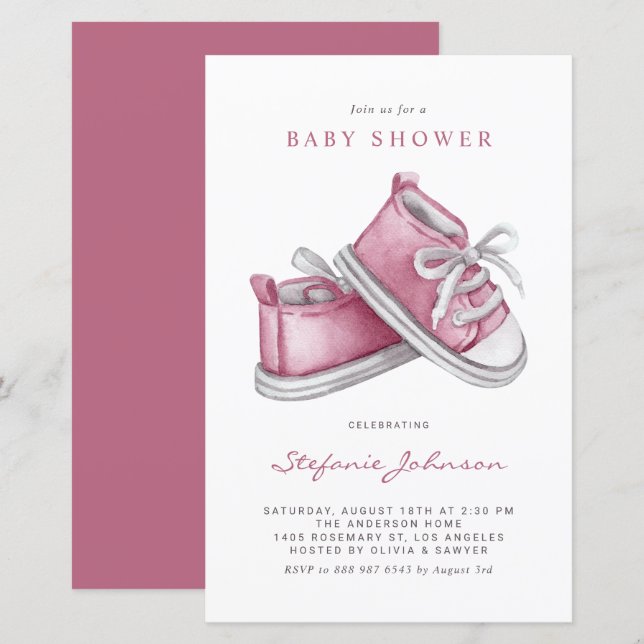 Papier Chaussures de bébé rose C'est une invitation de Ba (Devant / Derrière)