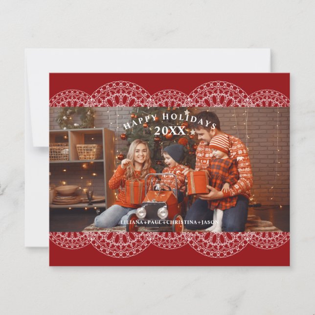 Papier Cheap Christmas Red Nice Lace Effect Family Photo (Devant)