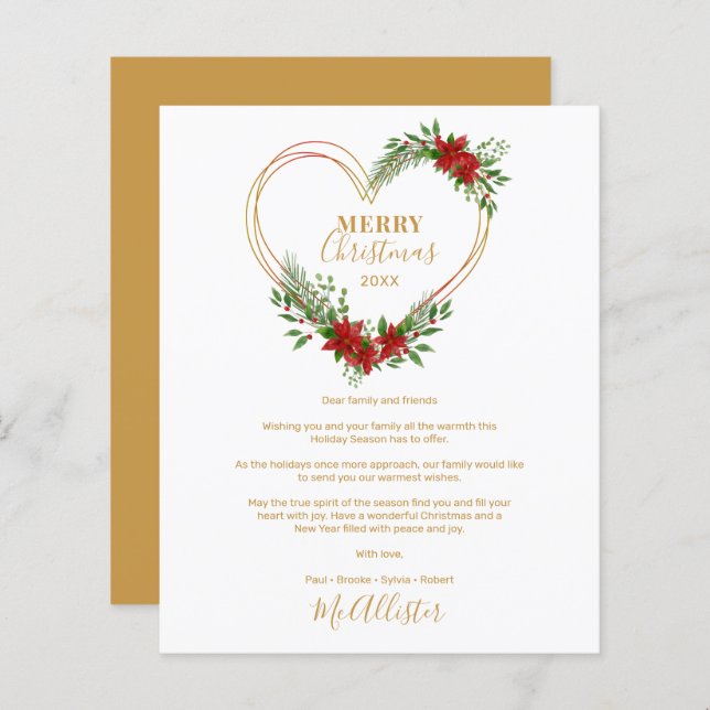 Papier Cheap Modern Merry Christmas Poinsettias Heart  (Devant / Derrière)