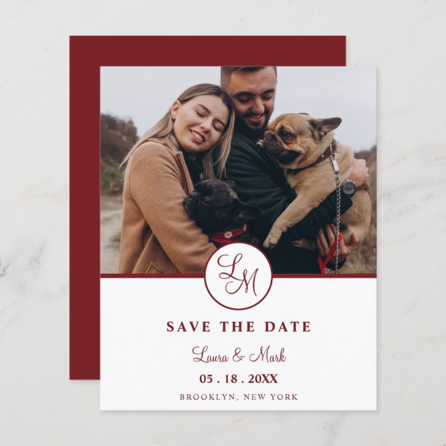 Papier Cheap Red Rustic Photo Minimalist Wedding Initials (Devant / Derrière)