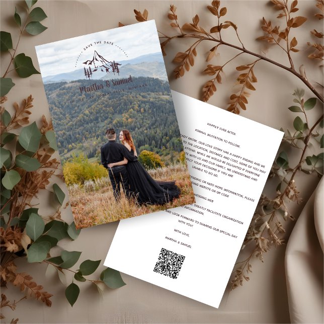 Papier Cheap Rustic Landscape Mountains Romantic Photo (Inexpensive Budget Rustic Mountains Romantic Photo Wedding Save the Date Card with Envelope. )