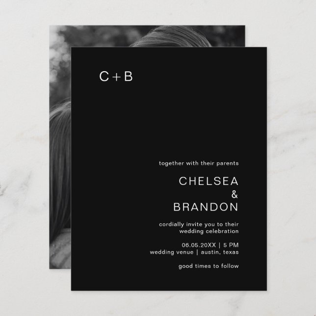 Papier Chelsea Black Faire-part de mariage moderne (Devant / Derrière)