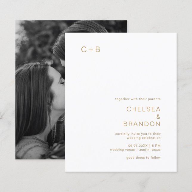 Papier Chelsea Gold Faire-part de mariage moderne (Devant / Derrière)