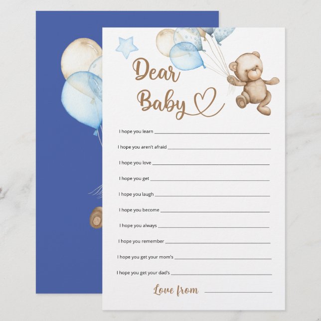 Papier Cher bébé Teddy Baby shower Ours (Devant / Derrière)