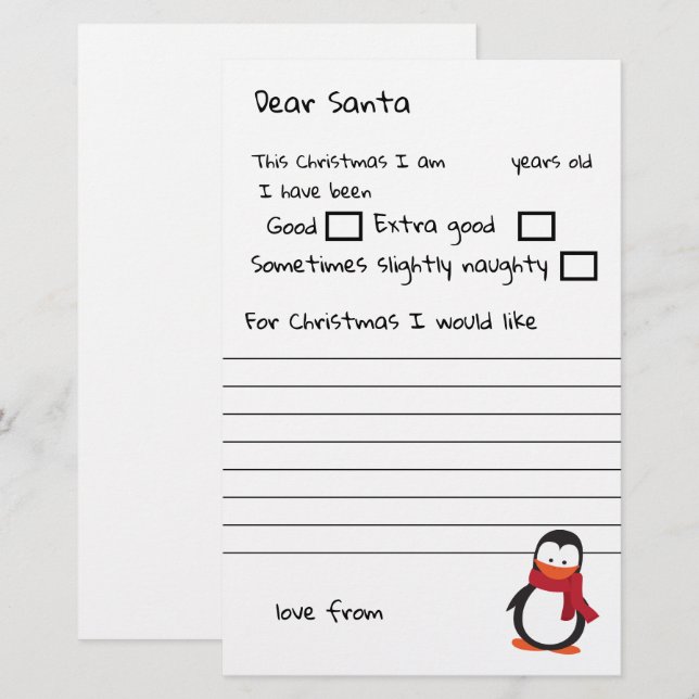 Papier Cher Père Noël Une Lettre Personnalisée Au Père No (Devant / Derrière)