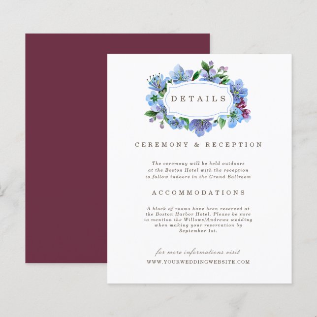 Papier Cherry Blossom Blue Elegant budget Détails Mariage (Devant / Derrière)
