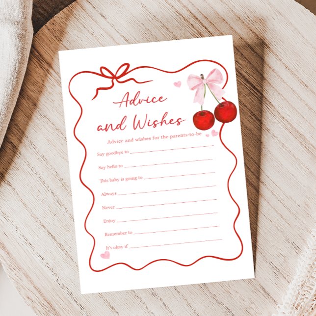 Papier Cherry on Top Pink Bow Shower Advice & Wishes Game (Coquette Cherry on Top Baby Shower Game)