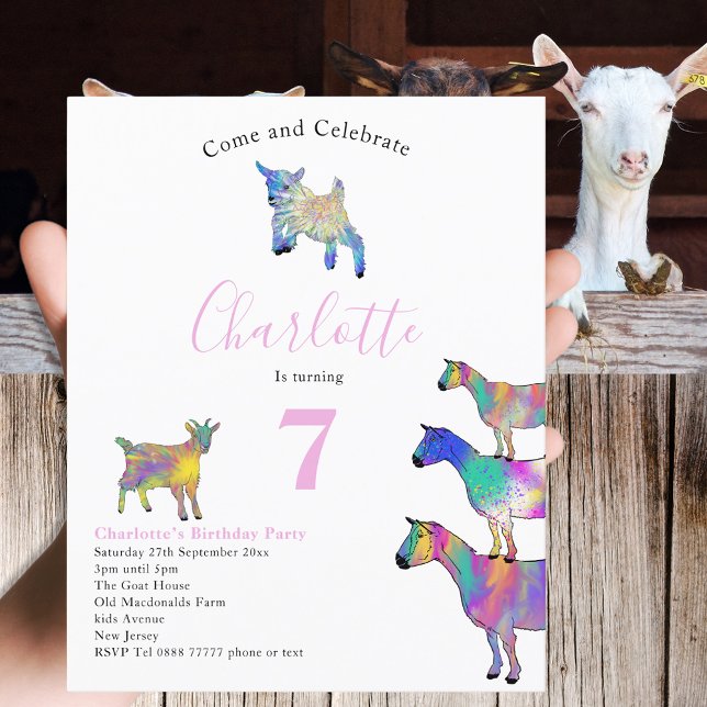 Papier Chèvre à thème Anniversaire du budget de la fête (Goat themed 7th birthday party budget invitation watercolor farm animals )